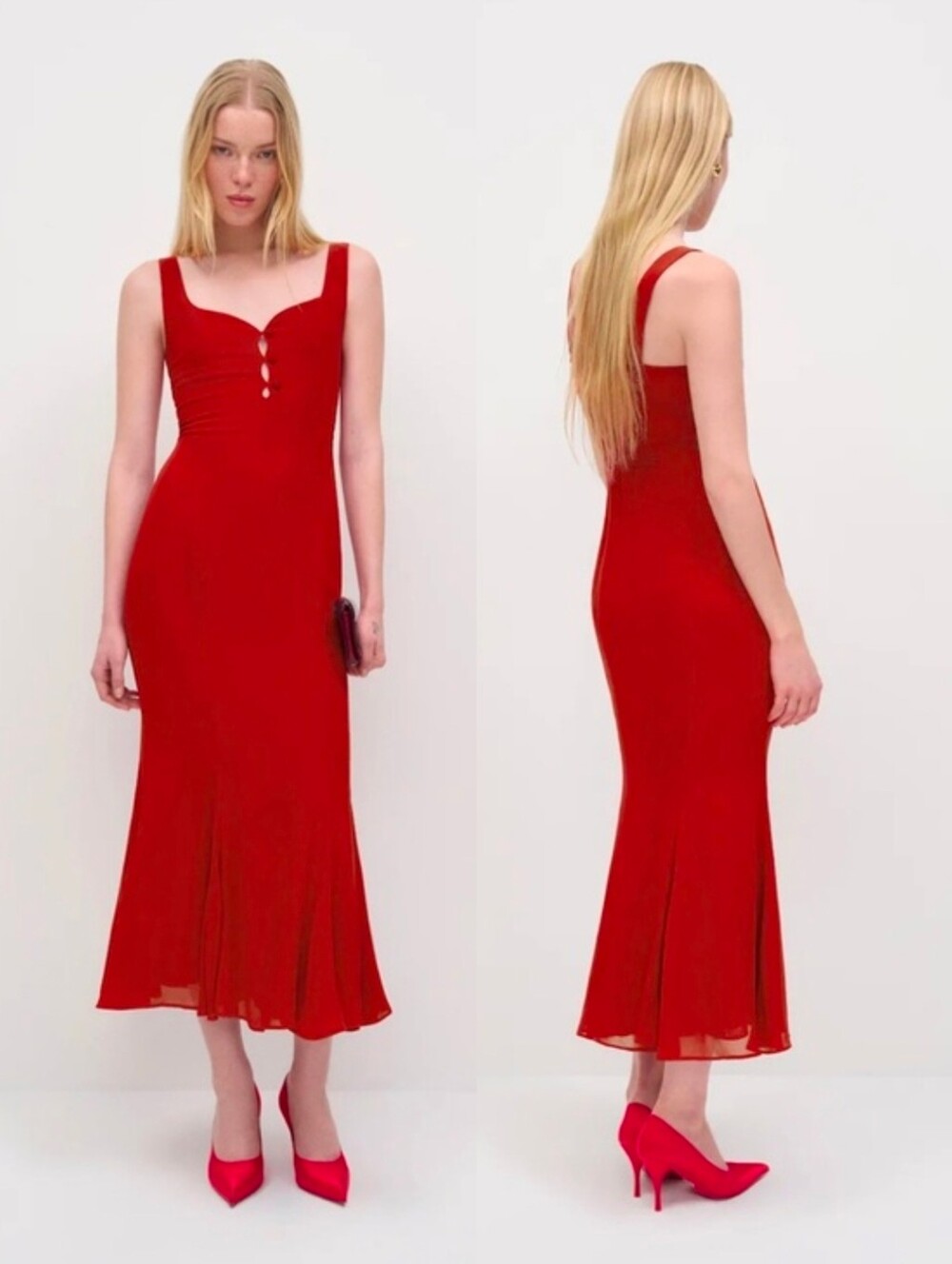 NWT REFORMATION Red Laine Sweetheart Bodycon Flare Romantic Midi Dress